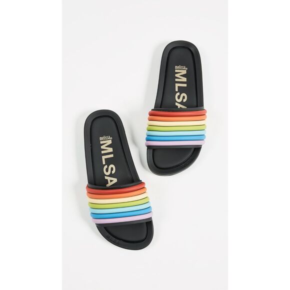 Melissa Shoes - Melissa Rainbow Beach Slide Black Rainbow Size 7